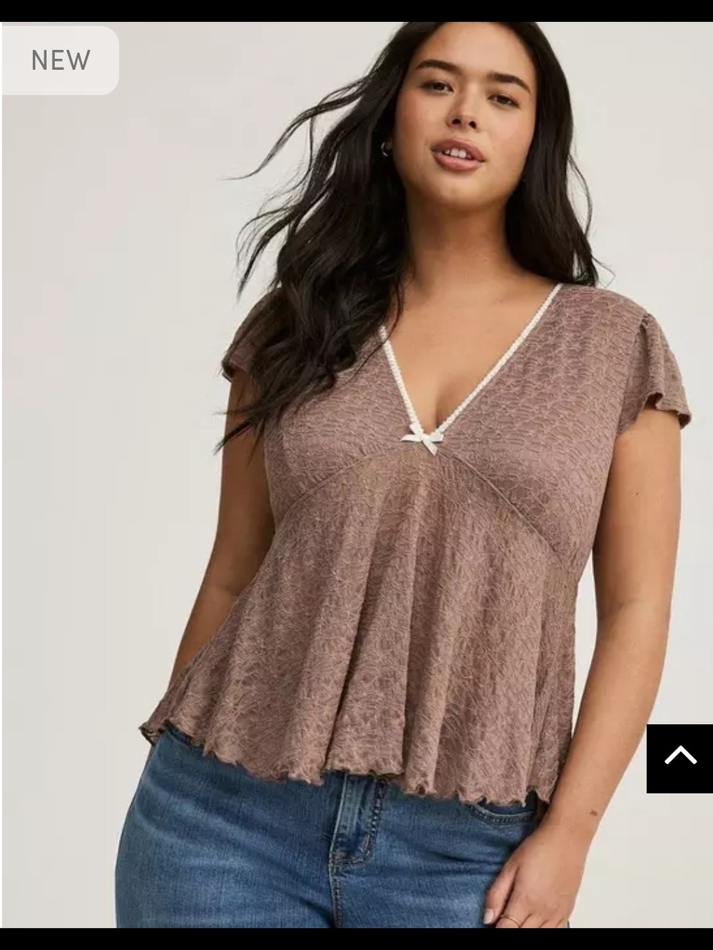 torrid Taupe Textured V-Neck Flutter Sleeve Top